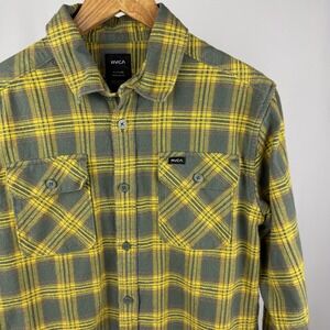 RVCA Mens Small Regular Fit Flannel‎ Yellow